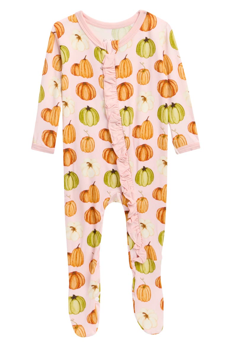 Kids' Ruffle Zip Footie, Main, color, BABY ROSE PUMPKIN PATCH