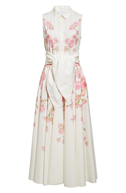 Giambattista Valli Carnation Print Sleeveless Cotton Poplin Shirtdress