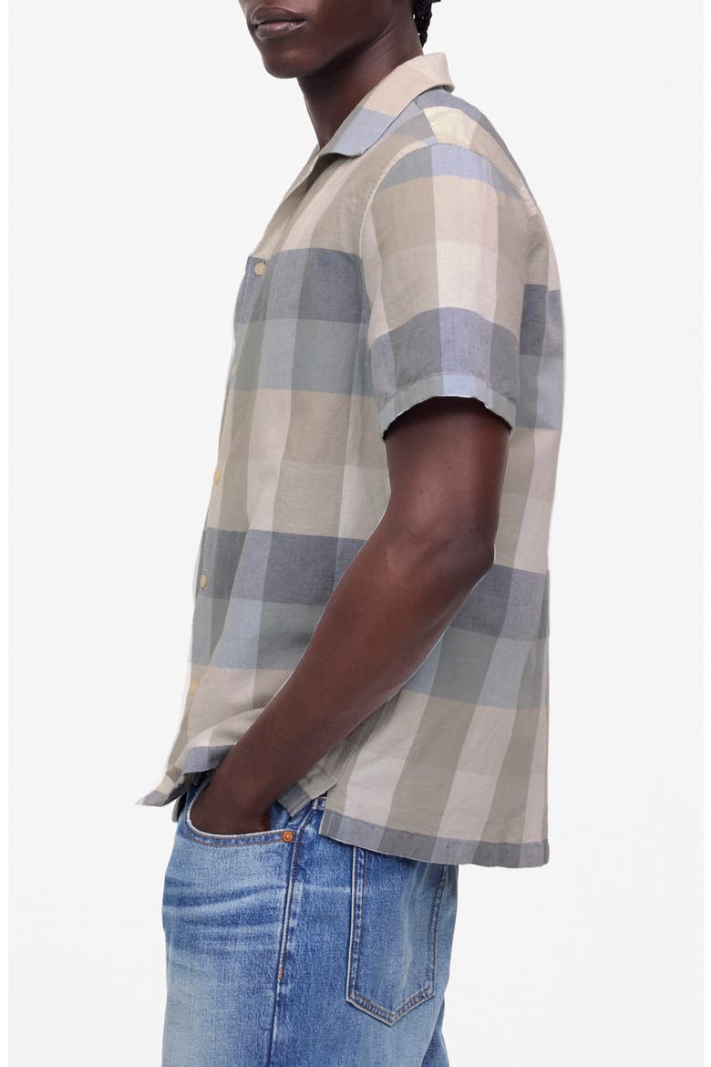 Short Sleeve Button-Up Shirt in Cotton-Linen Blend, Alternate, color, SEASIDE MULTI
