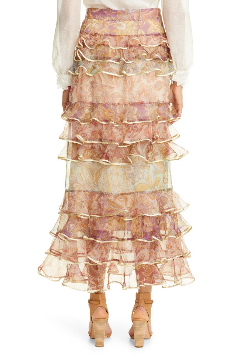 Lucky Paisley Tiered Ruffle Silk Skirt, Alternate, color, SPLICED JACOBEAN