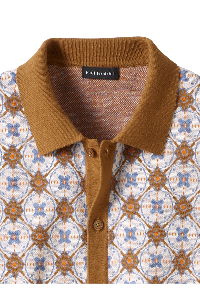 Cotton Button Front Polo, Alternate, color, Tan Multi