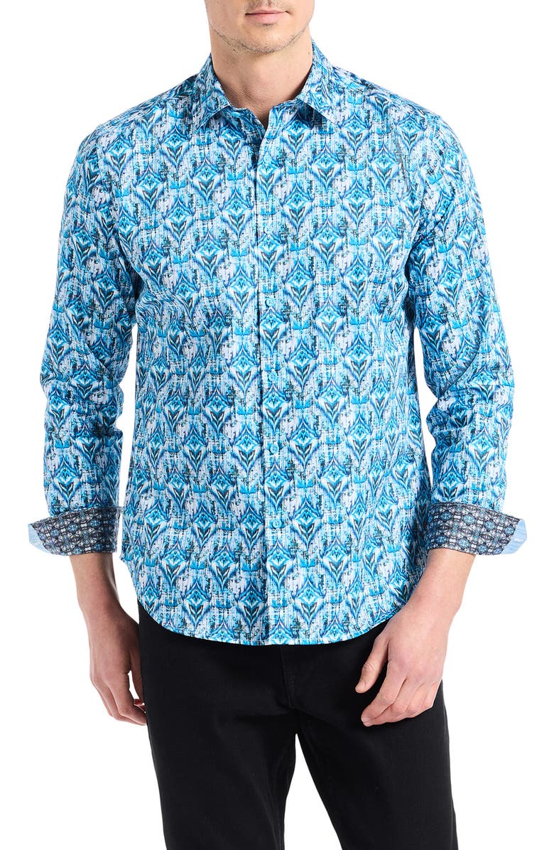 Robert Graham Enzo Geometric Print Button Up Shirt, Main, color, Blue Multi