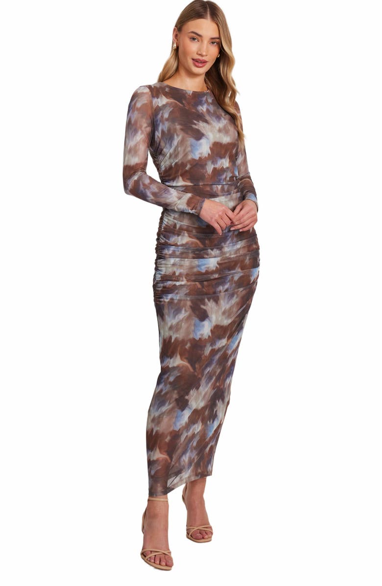 QUIZ Mesh Long Sleeve Maxi Dress, Main, color,