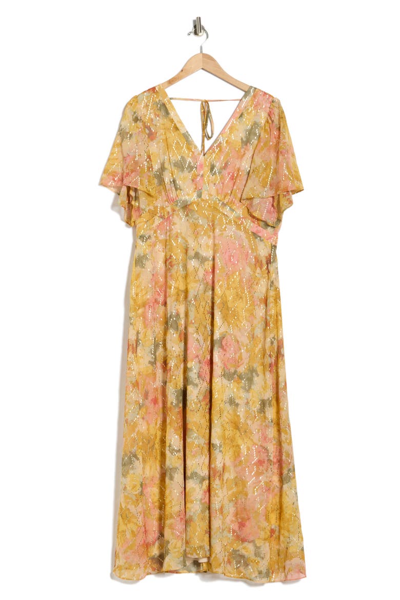 Flutter Sleeve Maxi Dress, Alternate, color, HARVEST GOLD