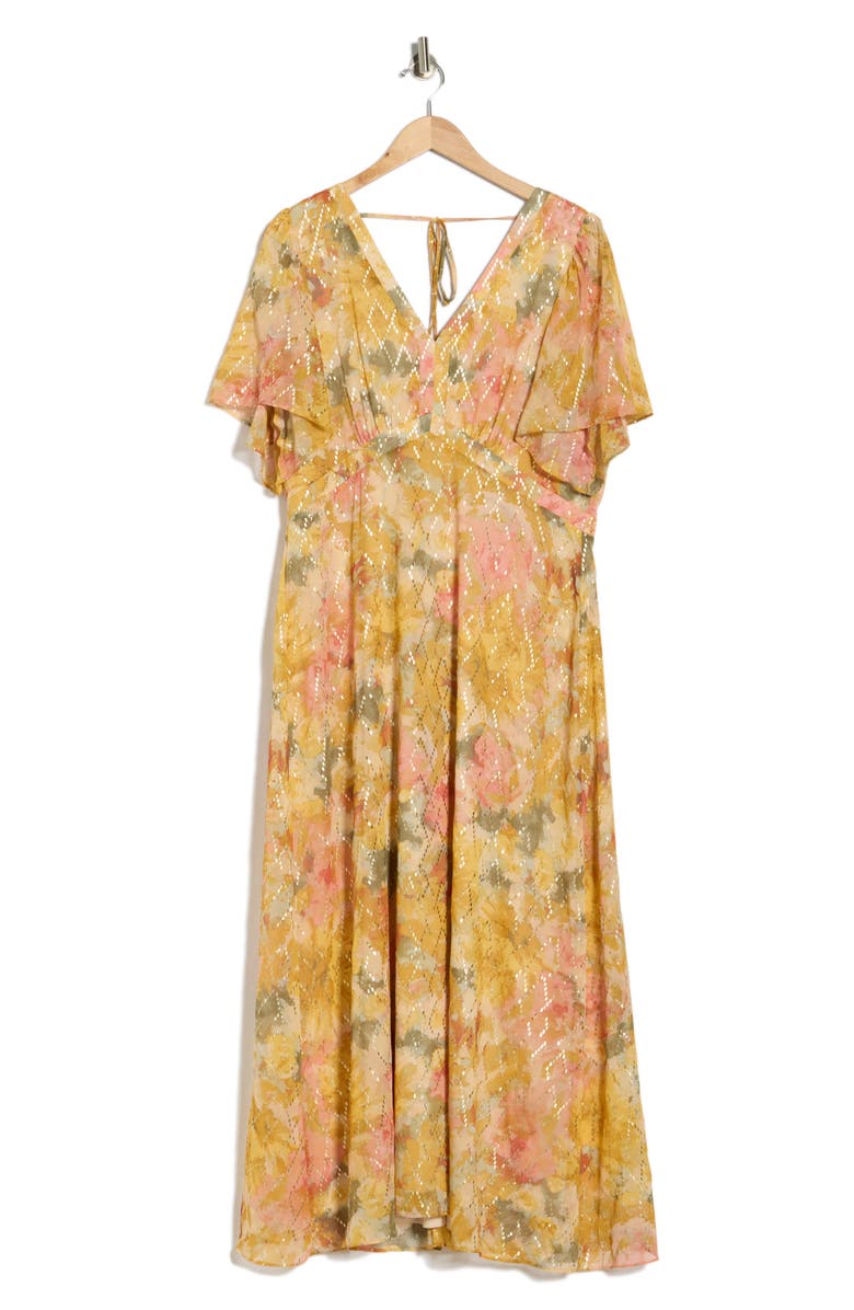 Halogen<sup>®</sup> Flutter Sleeve Maxi Dress, Main, color, Harvest Gold