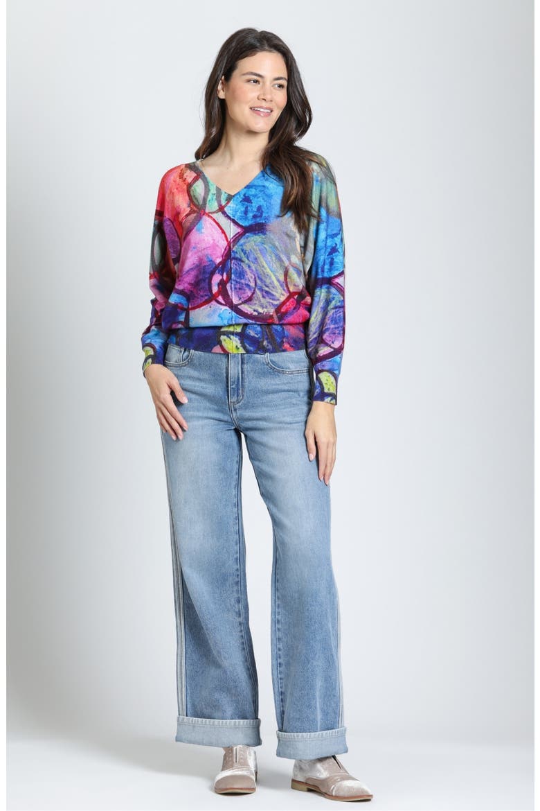 Overlapping Circles V-Neck Sweater, Alternate, color, PRISM MULTI
