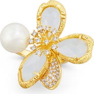 SAVVY CIE JEWELS Crystal Flower & Imitation Pearl Ring