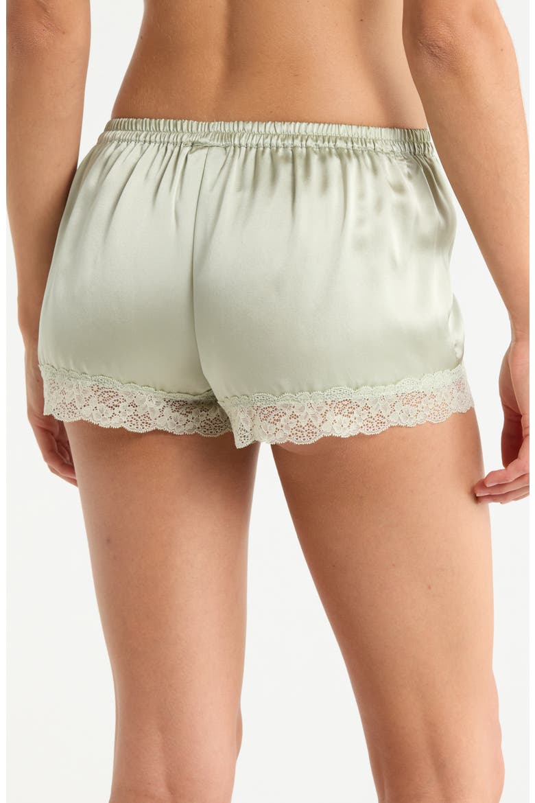 Milky Lace Trim Washable Silk Satin Pajama Shorts, Alternate, color, BLEACH