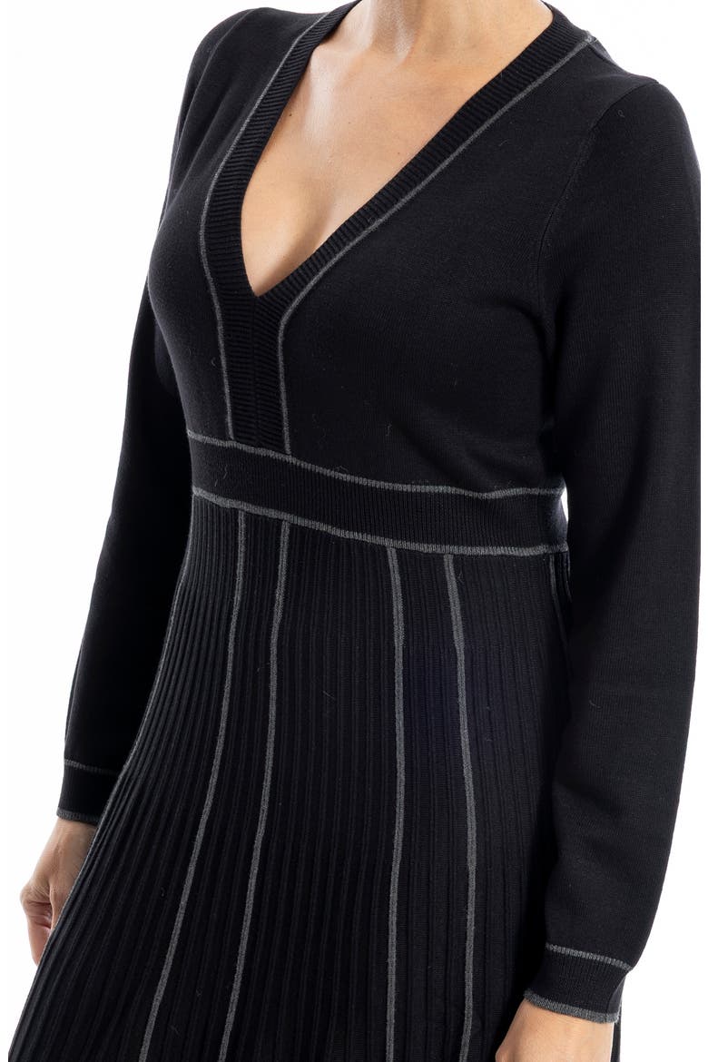 Long Sleeve Piped Sweater Dress, Alternate, color, BLACK/ CHARCOAL