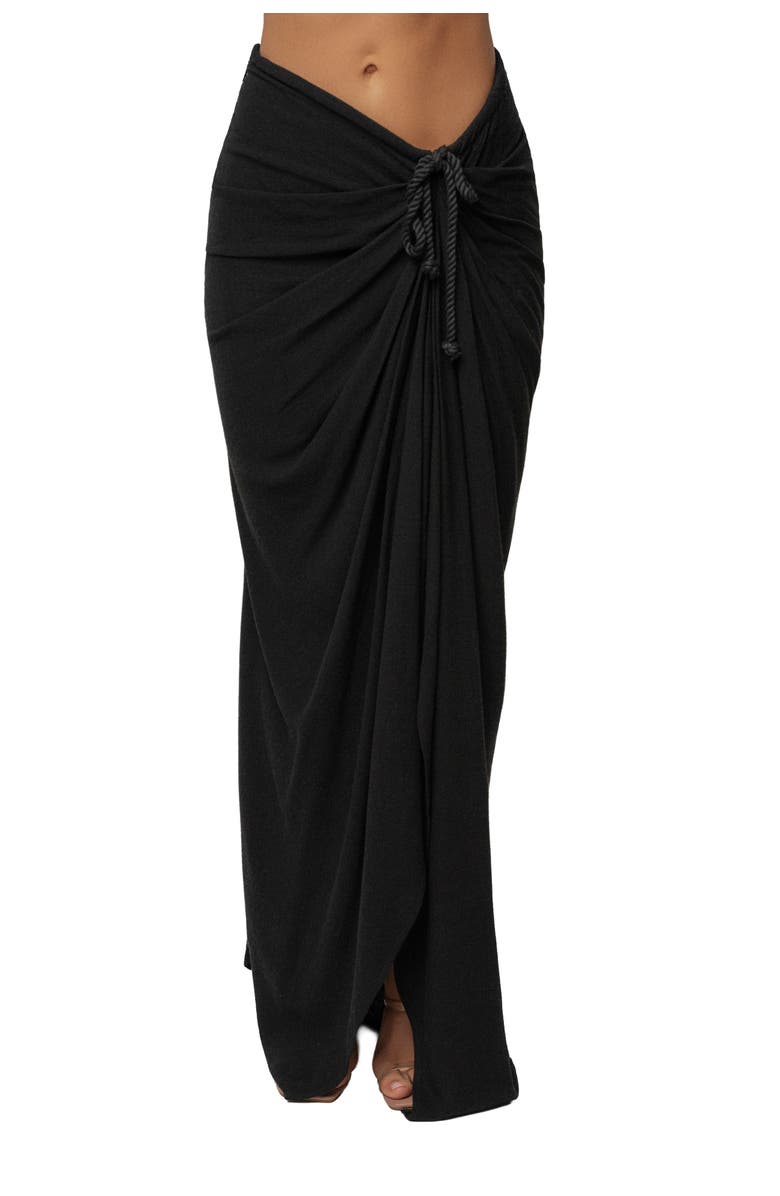 JLUXLABEL Noelia Linen Slit Skirt, Main, color, Black