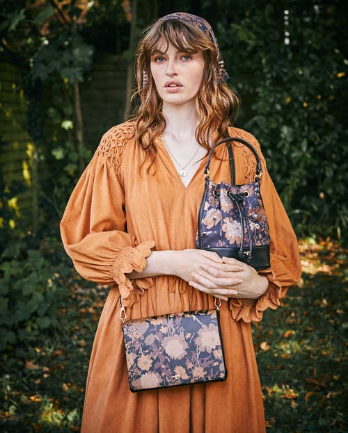 Fable England Deco Bloom Black Bucket Bag In Burgundy