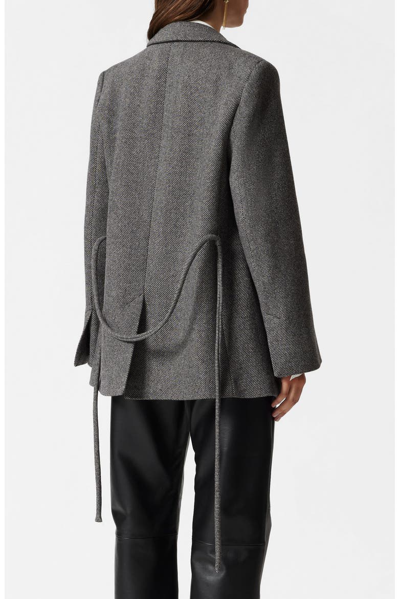 Tie Waist Blazer, Alternate, color, GREY DARK DIAGONAL STRIPE