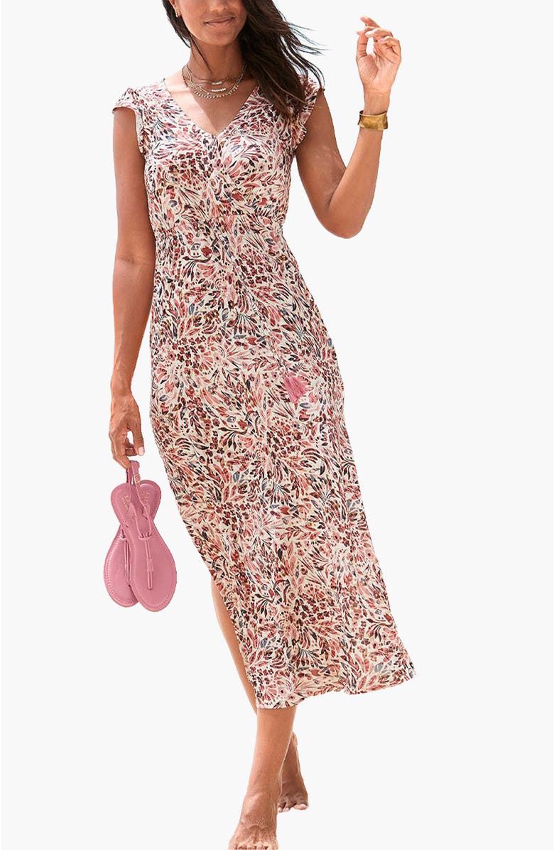 LASCANA Women's Side Slit Maxi Dress, Main, color, Rose & Cream