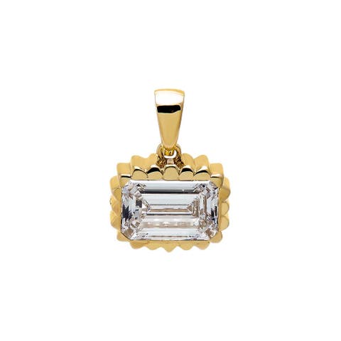 Lab Grown Diamond Bezel Emerald Pendant 14K