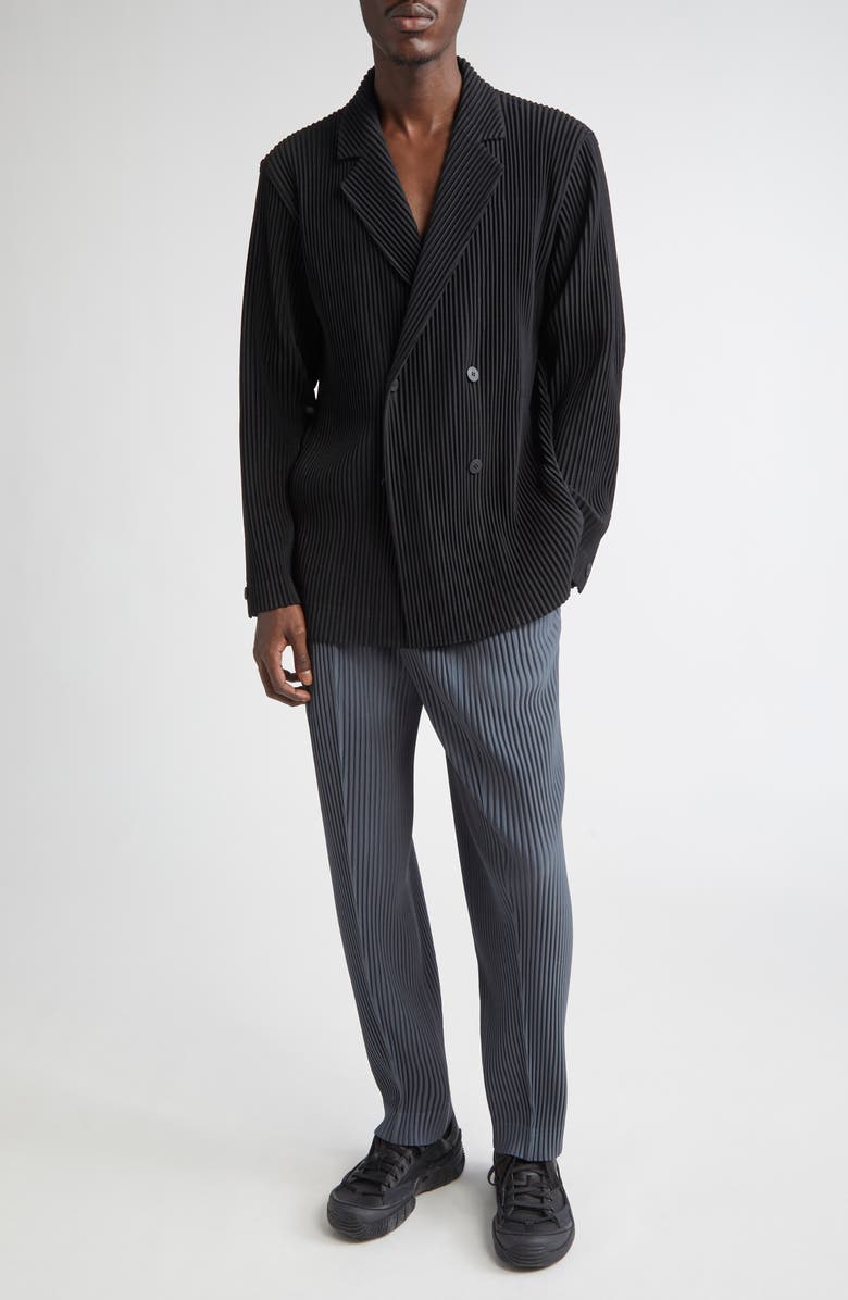 Homme Plissé Issey Miyake Tailored Pleats 1 Double Breasted Jacket, Alternate, color, Black