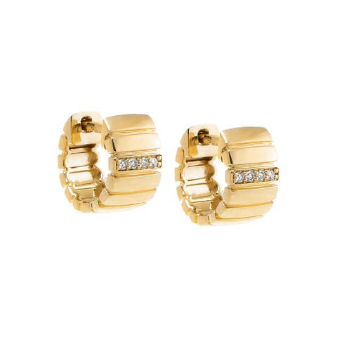 Diamond Pave Accented Ridged Box Hoop Earring 14K