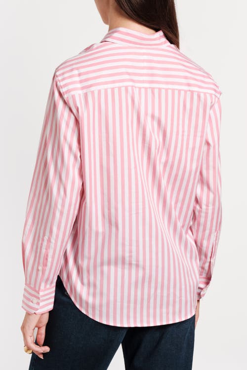 Frances Valentine Perfect Button Down Stripe Cotton Poplin In Pink/white