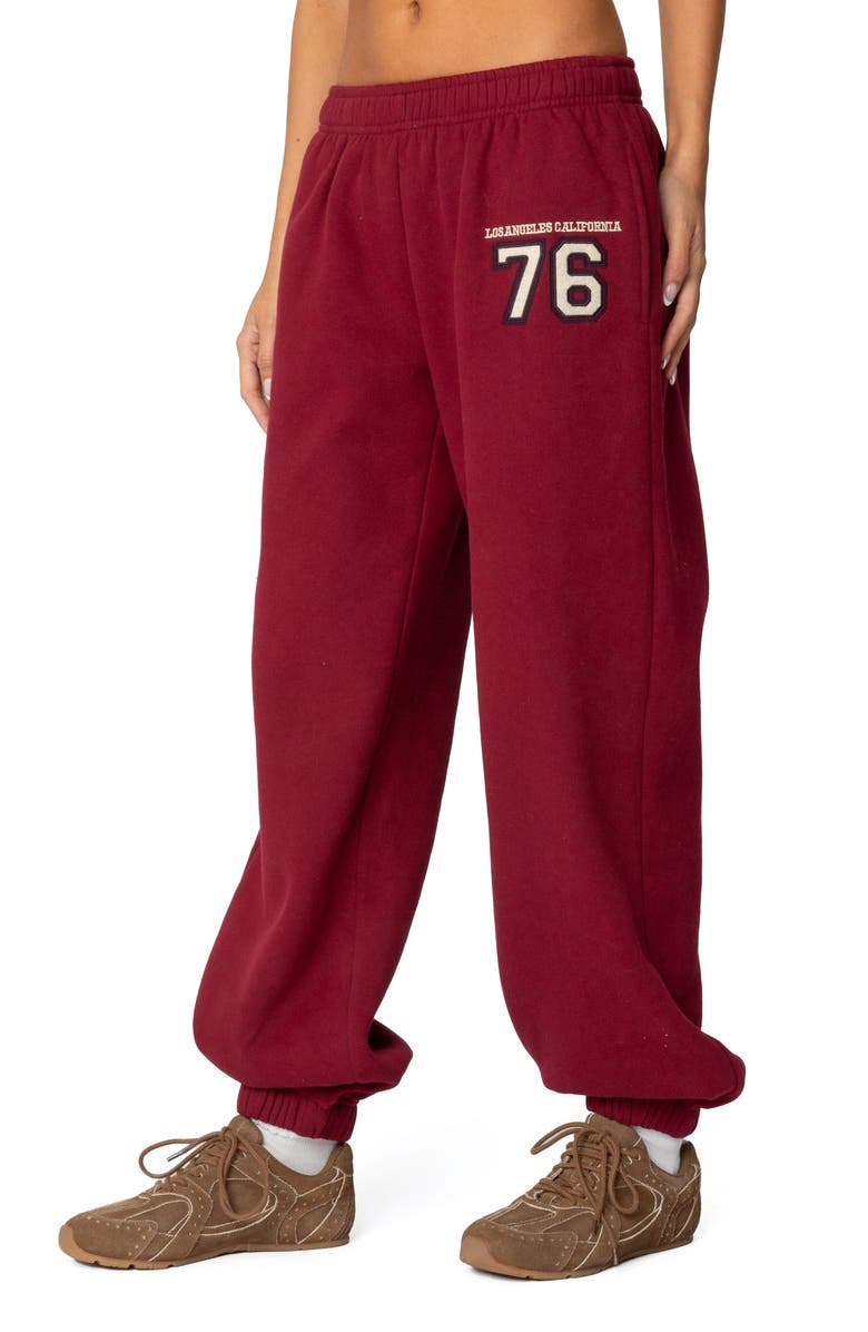 EDIKTED 76 Cali Relaxed Fit Cotton Blend Sweatpants, Alternate, color, Burgundy