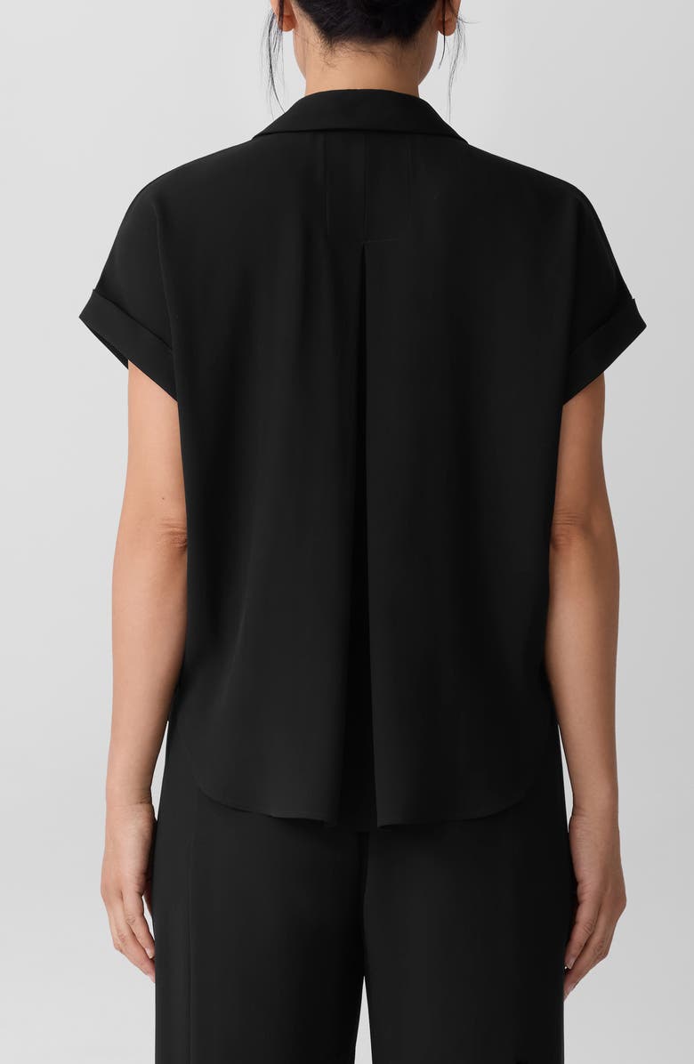 Eileen Fisher Notched Collar Silk Top, Alternate, color, Black
