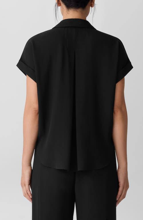 Eileen Fisher Silk Georgette Crepe Notch Collar Top In Black
