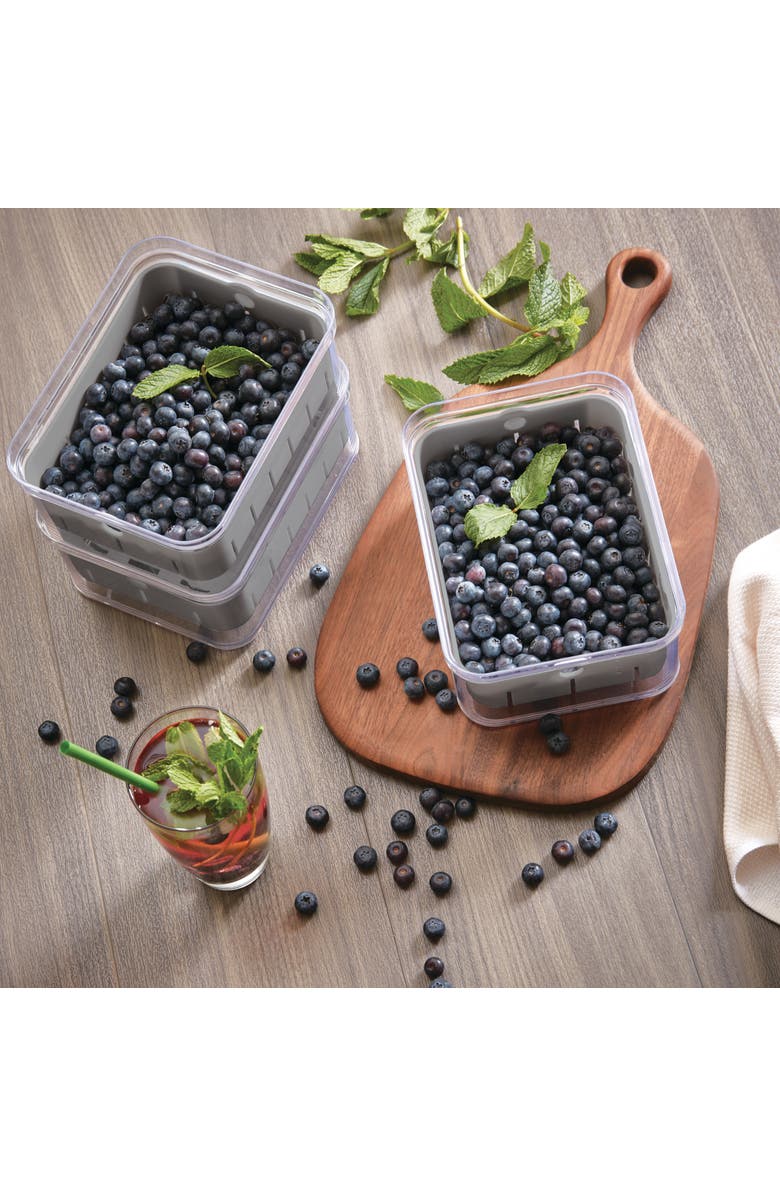 iDesign Small Fridge Berry Bin with Removable Colander - Set of 3 - Clear/Gray, Alternate, color,