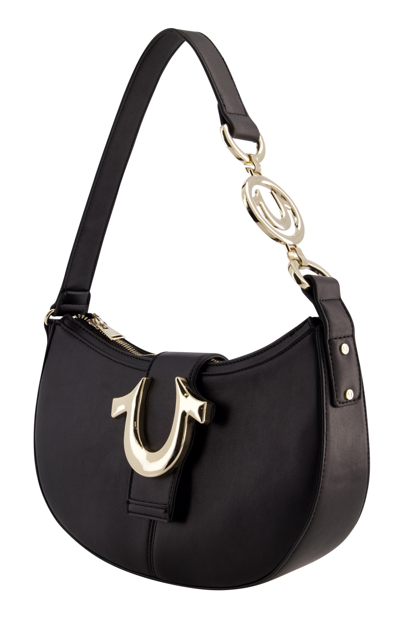 True Religion Horseshoe Strap Crescent Shoulder Bag, Alternate, color, Black