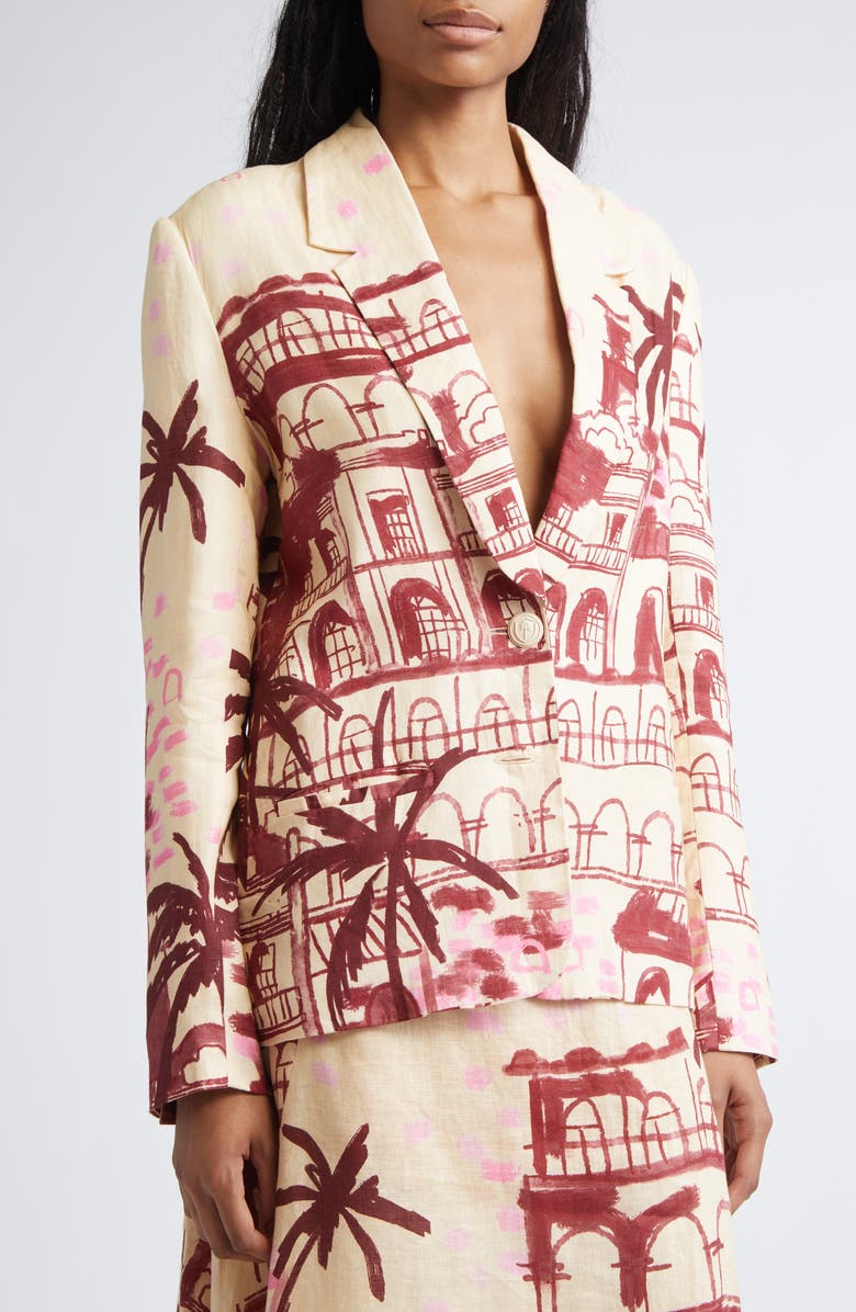 Johanna Ortiz Rock The Plan One-Button Linen Jacket, Alternate, color, Ecru / Wine