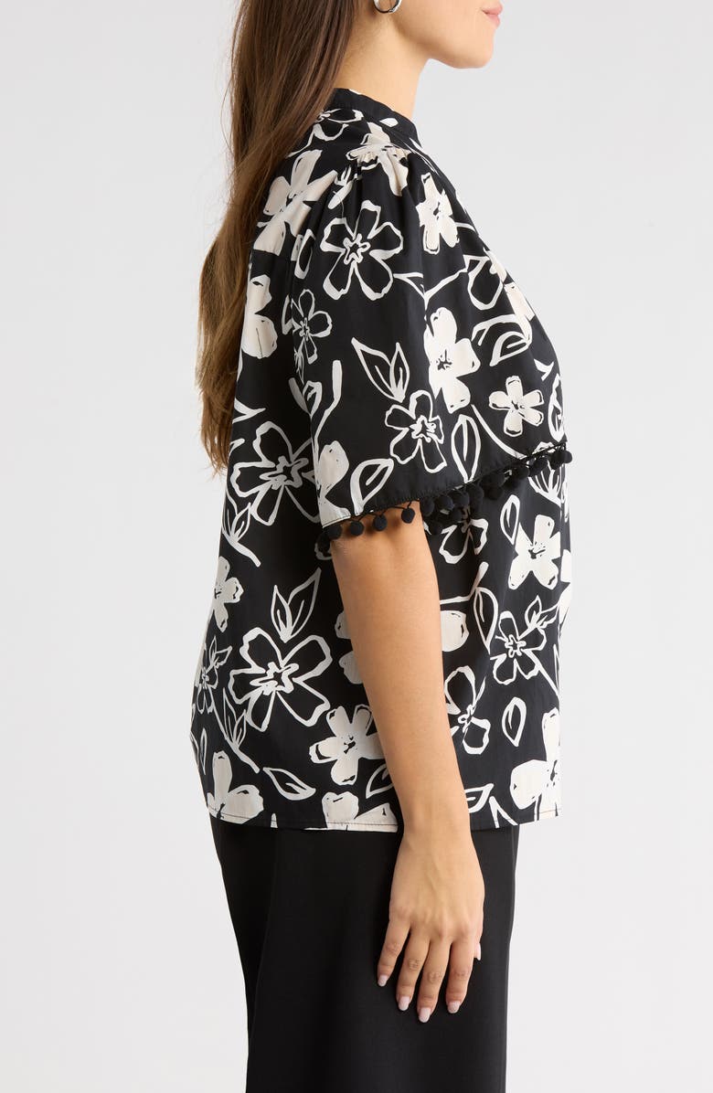 SUGARLIPS Kianza Floral Yulia Pompom Cotton Top, Alternate, color, Black-White