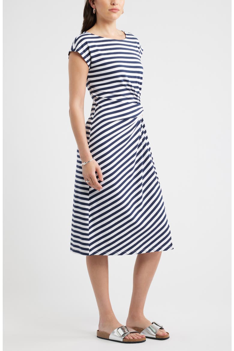 Twist Cotton Blend Knit Midi Dress, Alternate, color, NAVY STILL- WHITE CHARM STRIPE