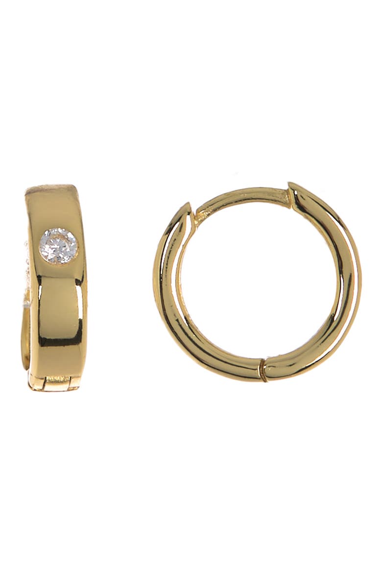 12mm Stone Inlay Huggie Hoop Earrings, Main, color, CLEAR- GOLD
