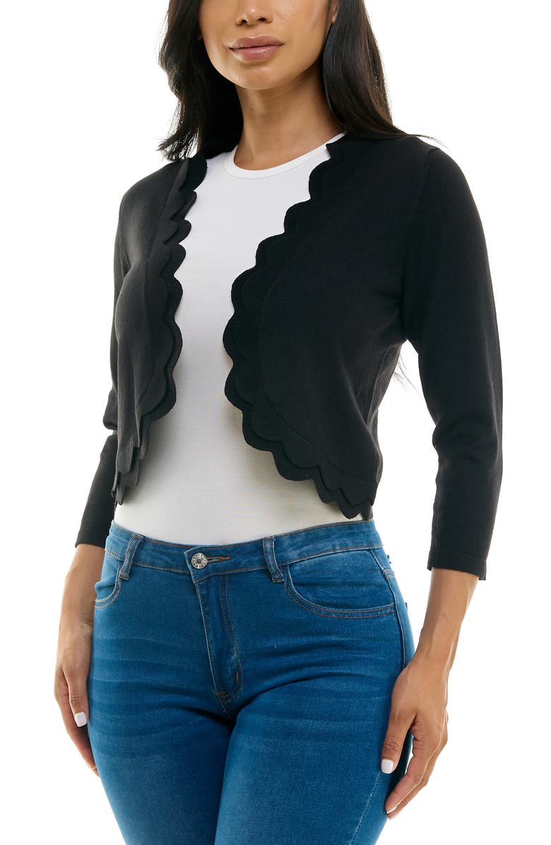 Nina Leonard Scalloped Bolero Shrug Sweater, Alternate, color, Black