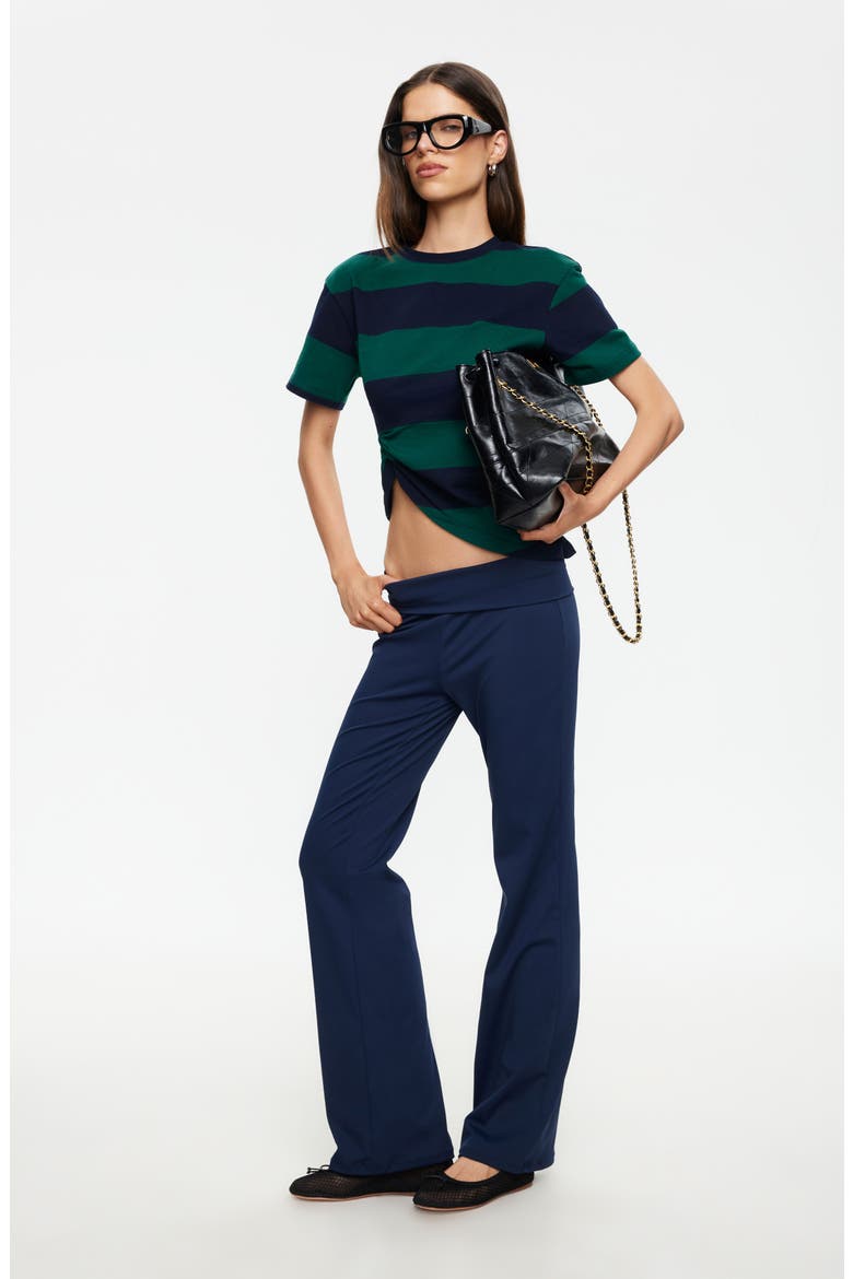 In Transit Stripe Ruched Cotton Crop T-Shirt, Alternate, color, FOREST STRIPE