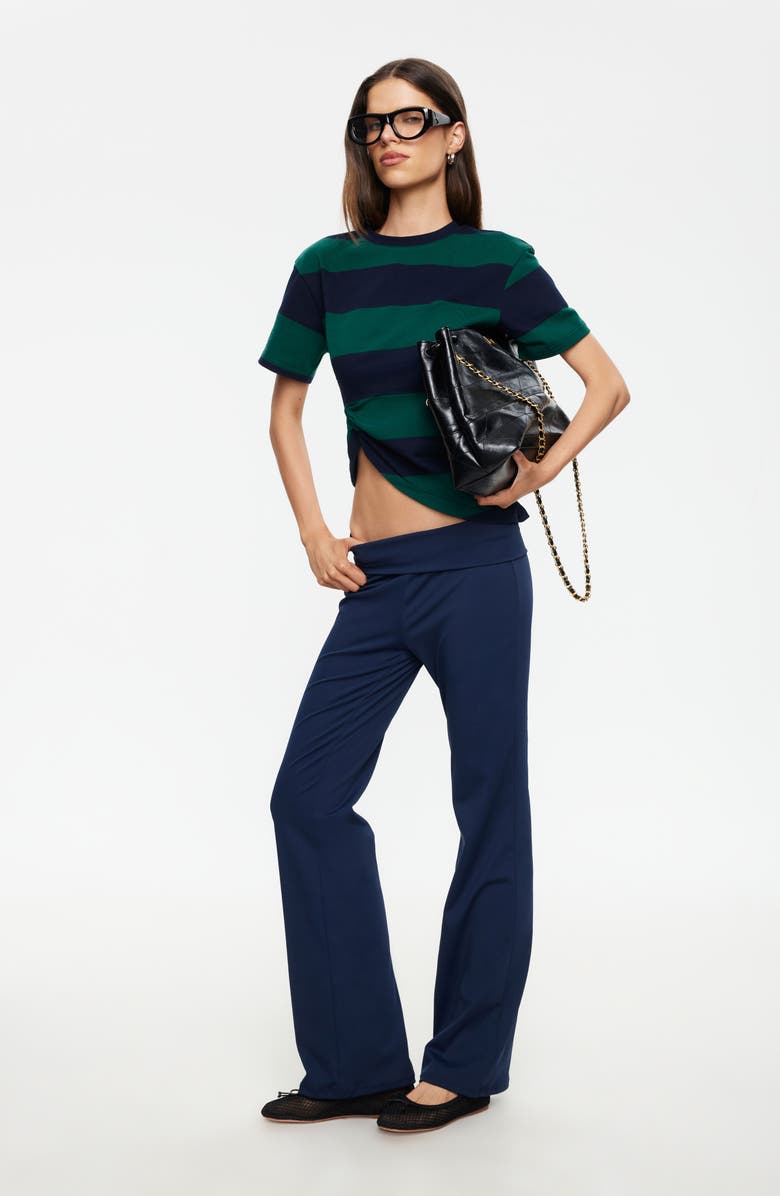 LIONESS In Transit Stripe Ruched Cotton Crop T-Shirt, Alternate, color, Forest Stripe