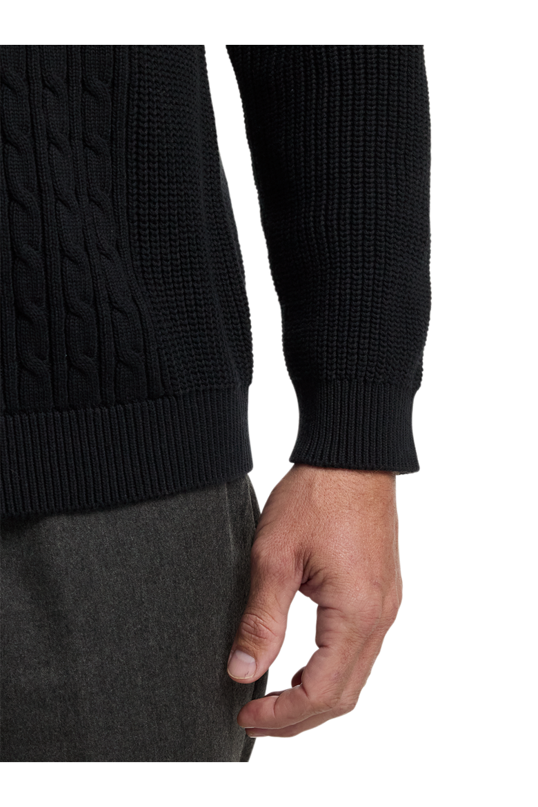 Cotton Cable V-neck Polo, Alternate, color, Black