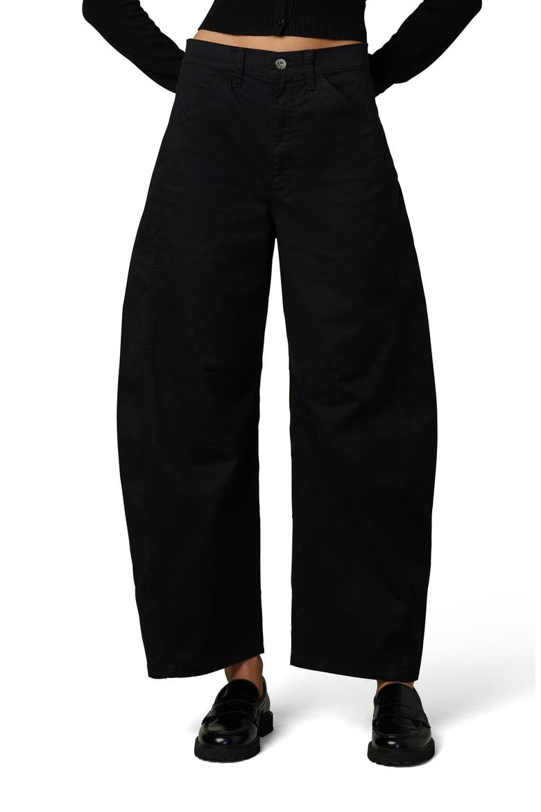 The Bowie High Waist Ankle Barrel Twill Pants, Main, color, BLACK