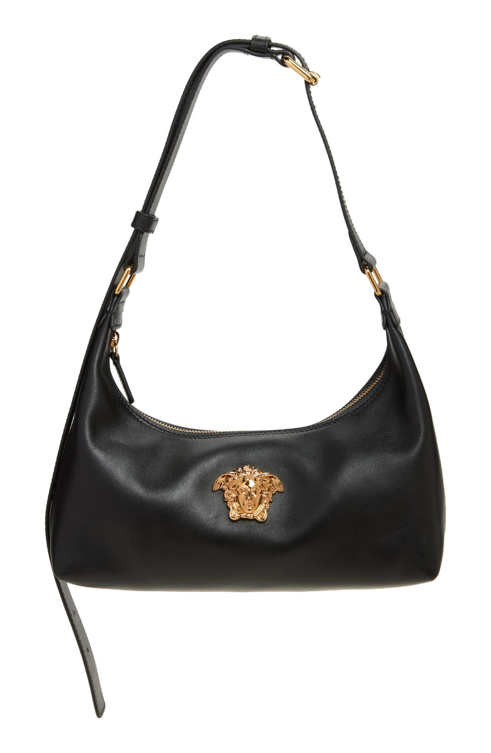 Medusa Leather Hobo Bag, color, BLACK-VERSACE GOLD
