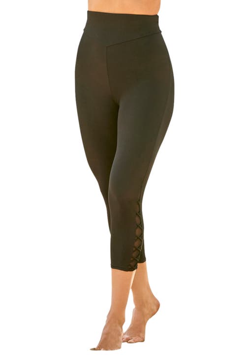 Swim 365 High-waisted Swim Capri With Lattice Detail In Green