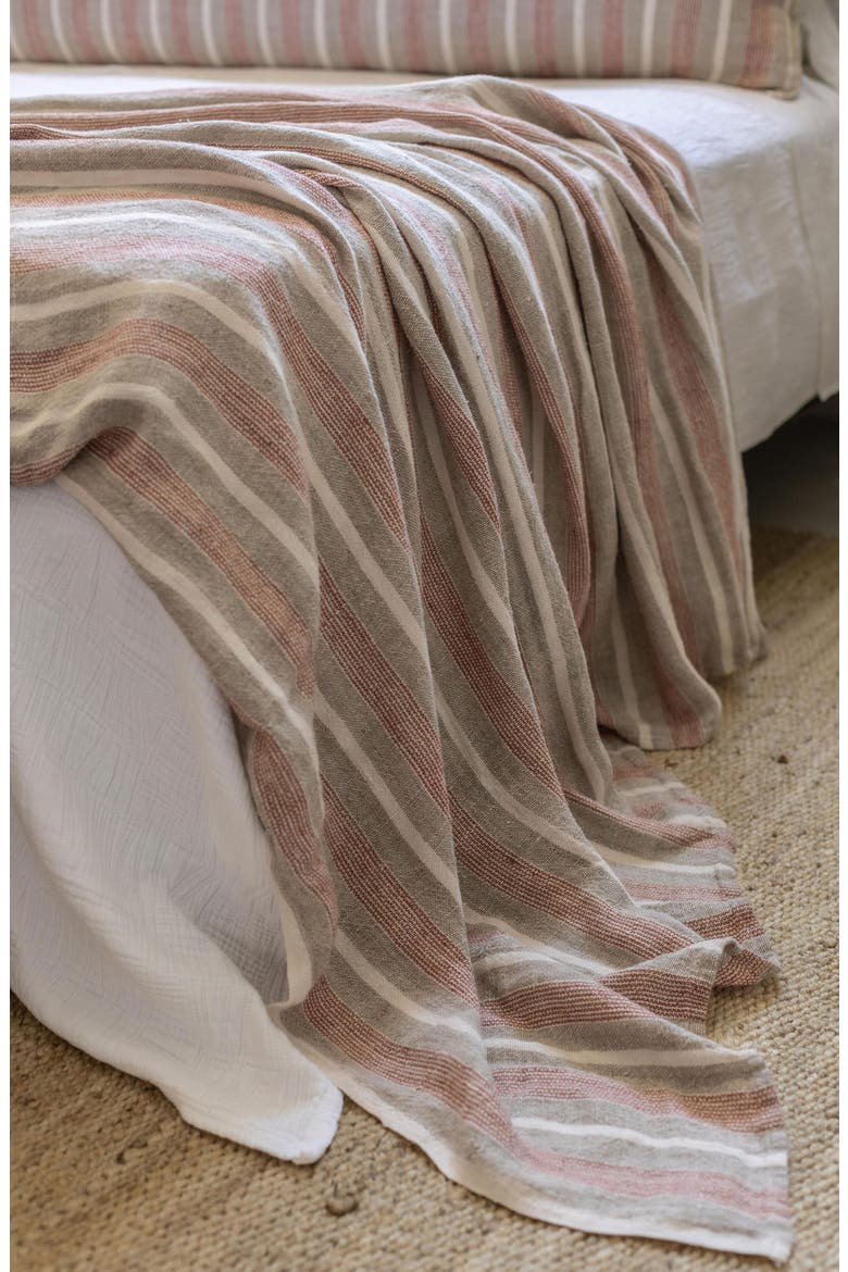 Montecito Stripe Linen Throw Blanket, Alternate, color, TERRA COTTA/NATURAL