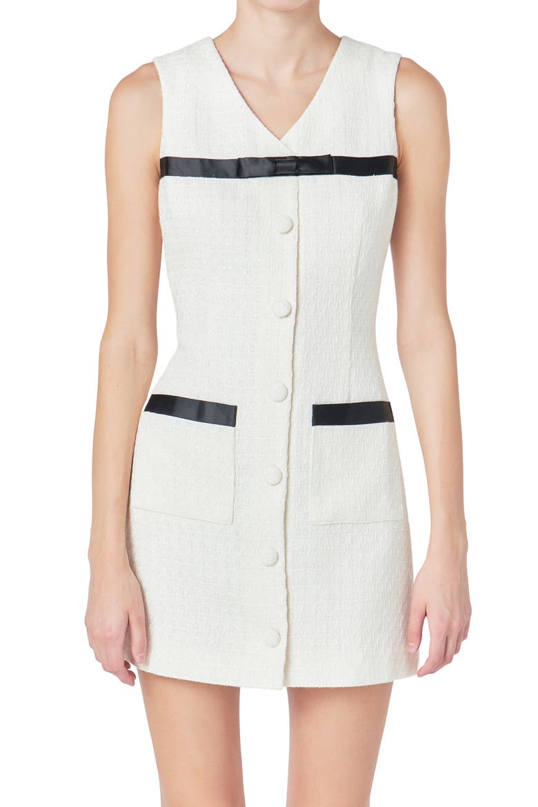 Bow Detail Metallic Tweed Sheath Dress, Alternate, color, IVORY