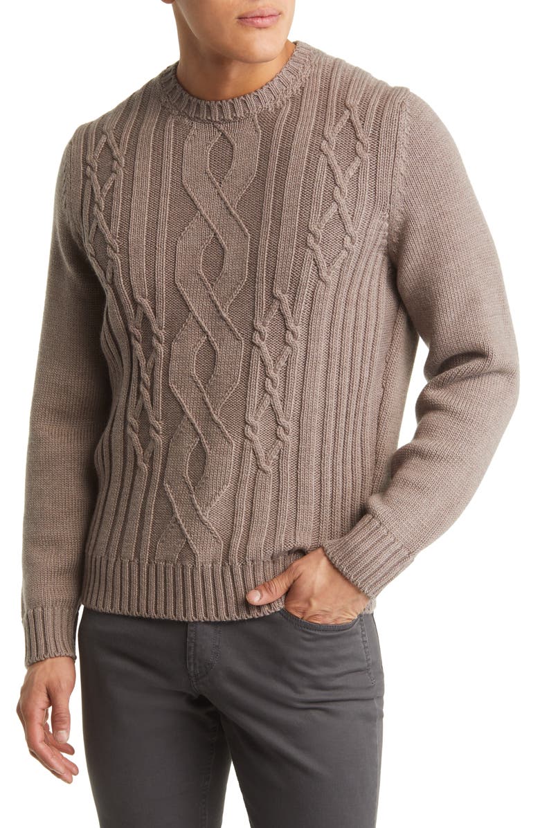 Canali Cable Knit Wool Crewneck Sweater, Main, color,