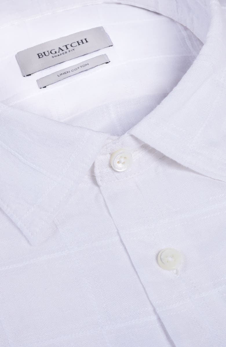 Bugatchi Julian Windowpane Linen Blend Button-Up Shirt, Alternate, color, White