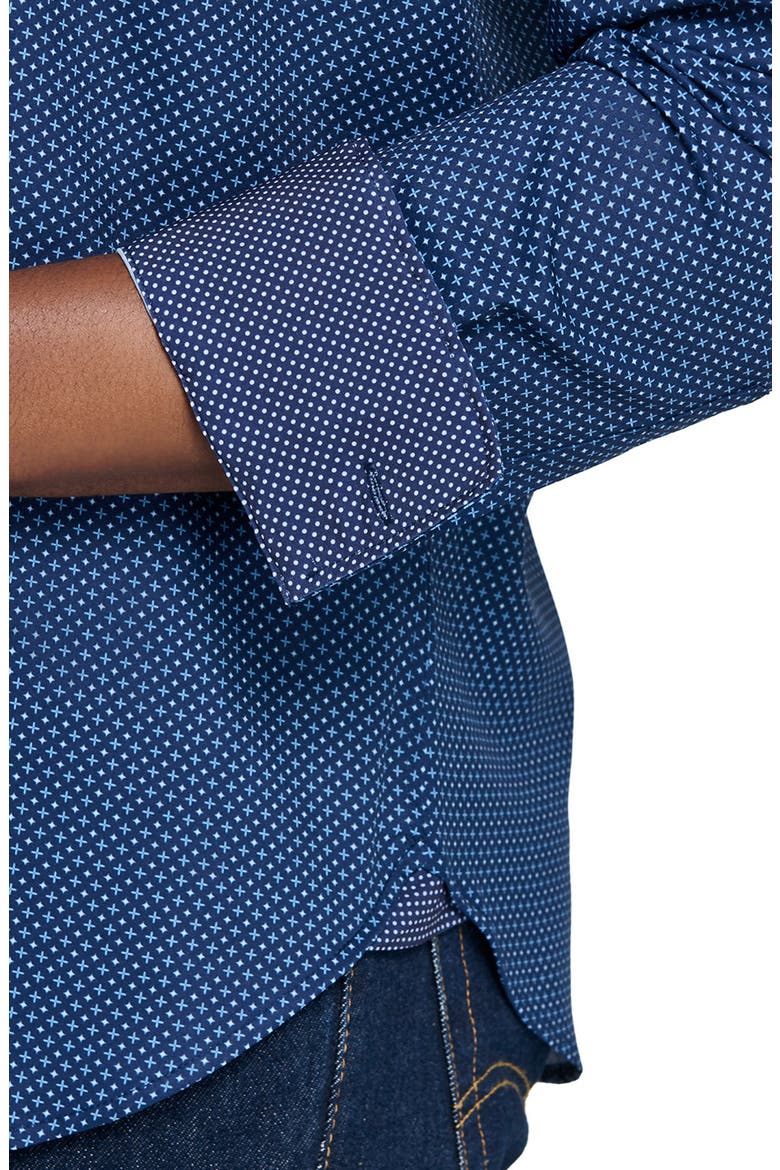 Slim Fit Micro Geometric 4-Way Stretch Performance Button-Up Shirt, Alternate, color, LIGHT BLUE/ NAVY