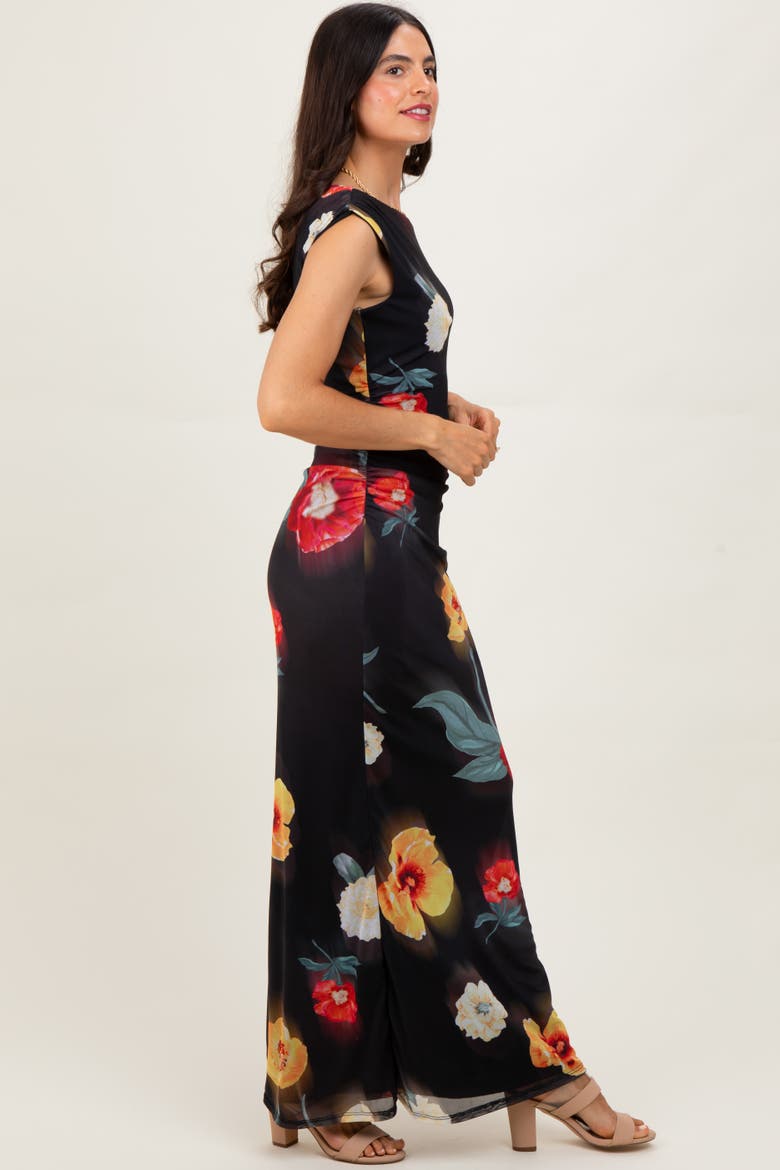 Mesh Floral One Shoulder Maxi Dress, Alternate, color, Black
