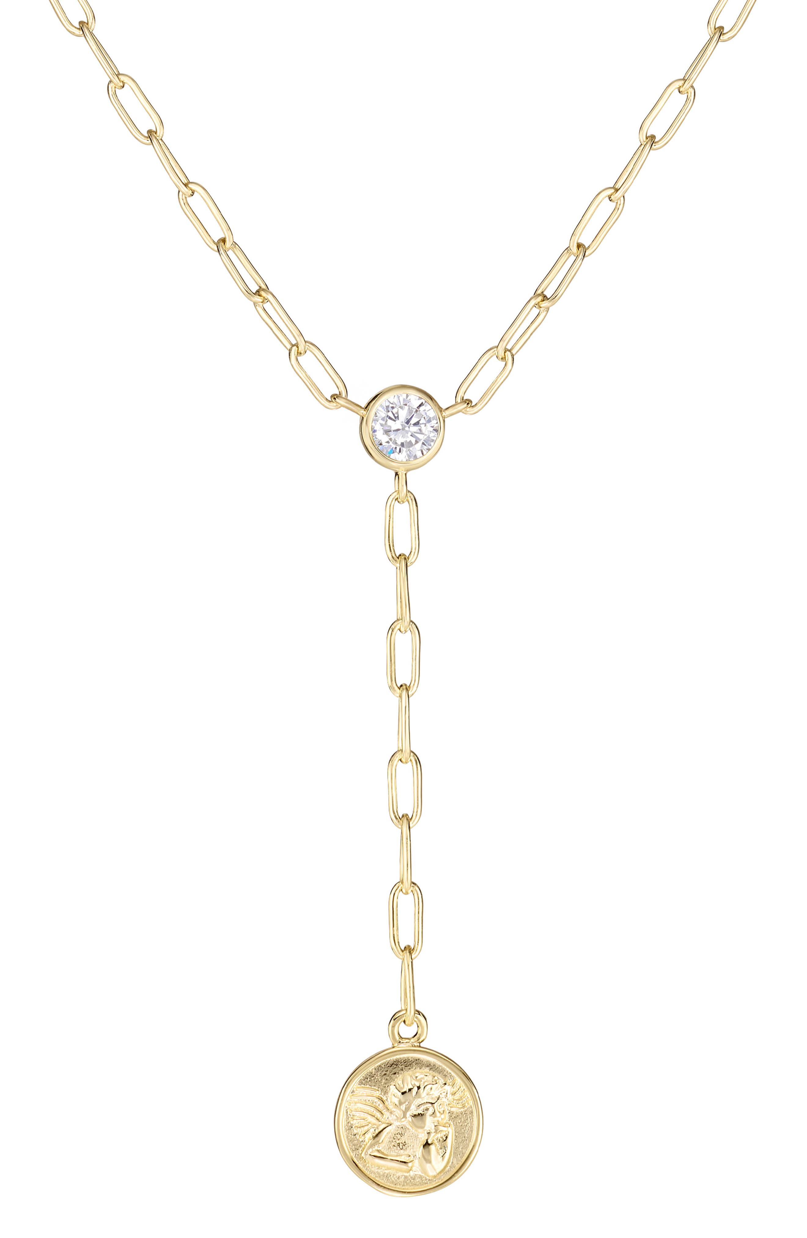 Cubic Zircoina Angel Coin Y-Necklace
