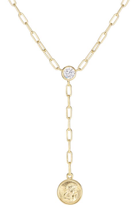 Cubic Zircoina Angel Coin Y-Necklace