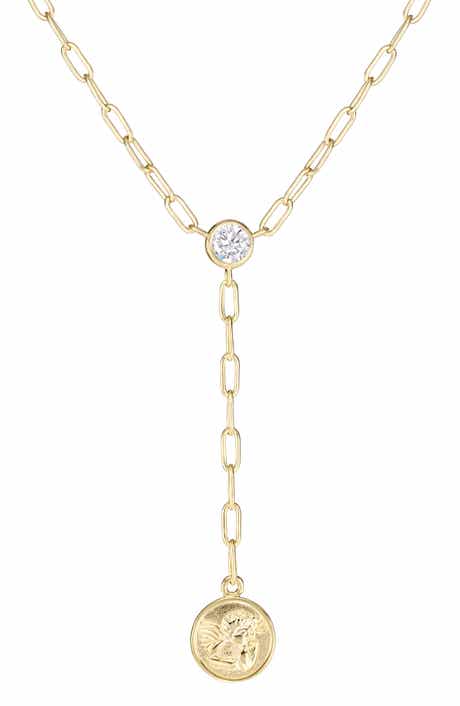 Cubic Zircoina Angel Coin Y-Necklace