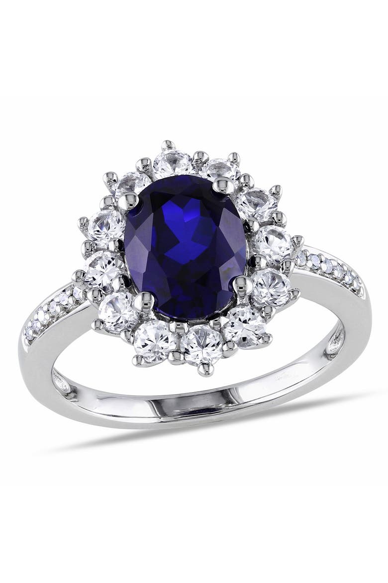 Diamond & Created Sapphire Ring - 0.05 ctw, Main, color, BLUE