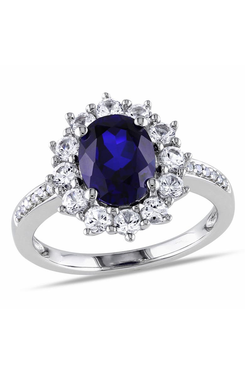 DELMAR Diamond & Created Sapphire Ring - 0.05 ctw, Main, color, Blue
