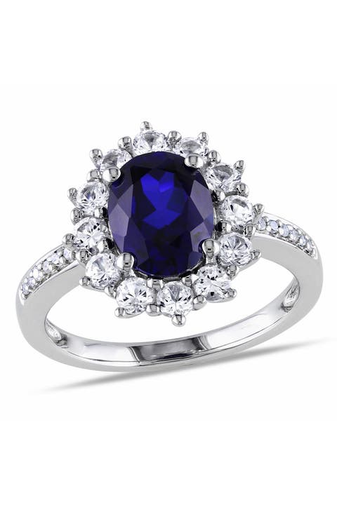 Diamond & Created Sapphire Ring - 0.05 ctw