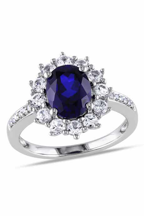 DELMAR Diamond & Created Sapphire Ring - 0.05 ctw